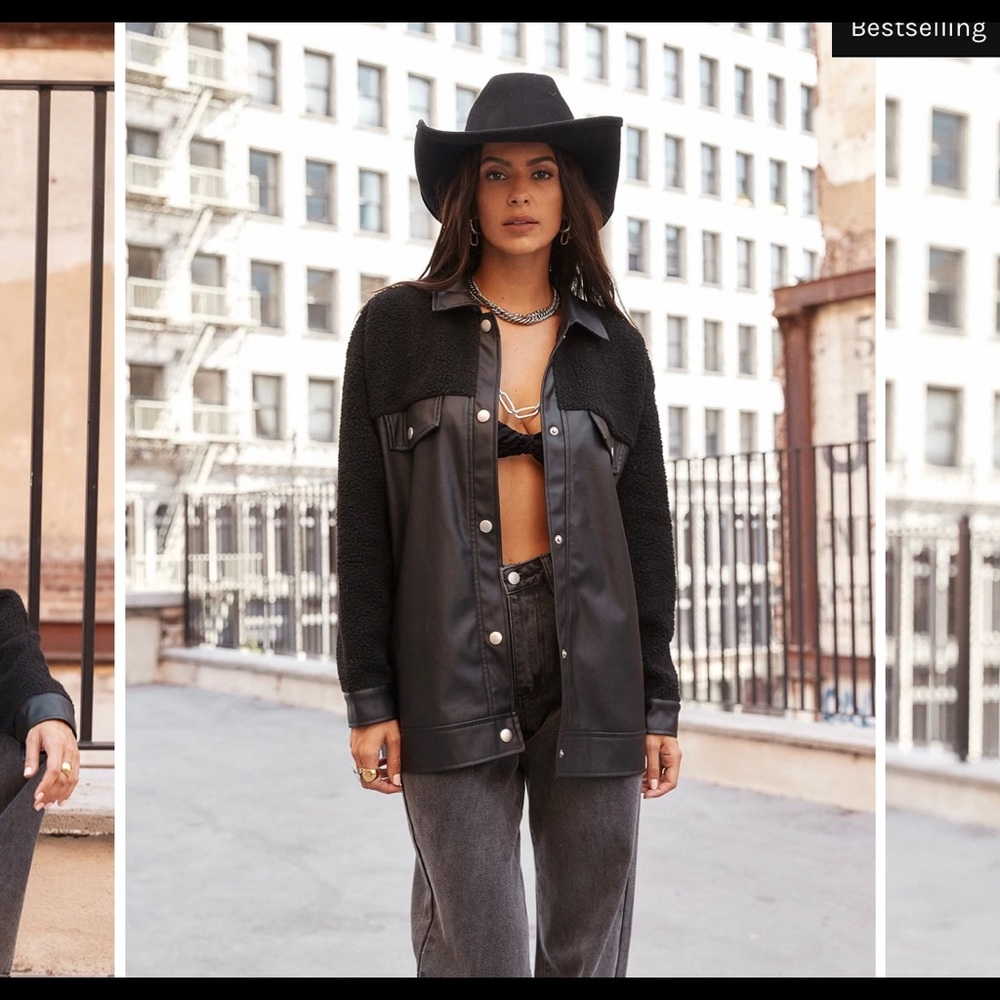 Sherpa and Vegan Leather Shacket